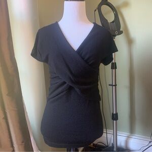 100% Cashmere Black Short Sleeve Crossover Sweater Womens Sz XS Boutique Label